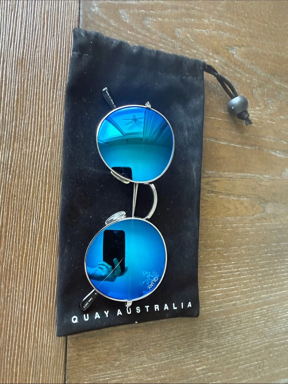 Quay Australia Silver Frame Sunglasses with Blue Mirrored Lenses